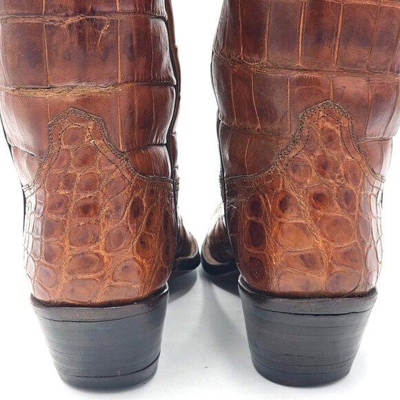 Vintage Rios of Mercedes Custom Full Alligator Brown Cowboy Boots Raymondville - Picture 6 of 16
